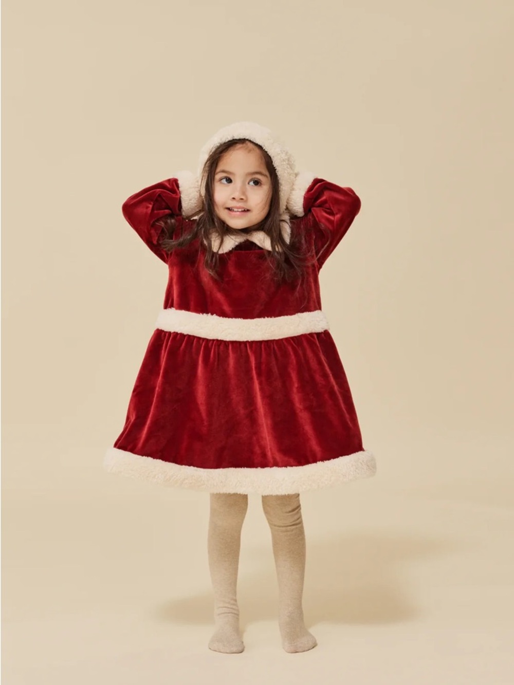 Konges Slojd Christmas dress Velvet Holiday Dress with Cream Sherpa Trim 3-4